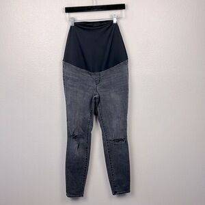 Madewell Over The Belly Maternity Jeans 28 Black Wash Pull-on Distressed Pocket